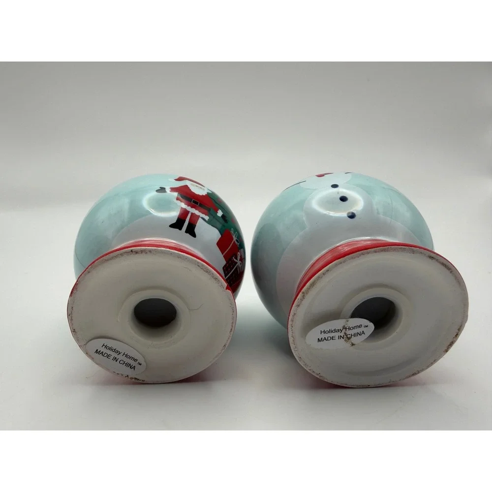 Christmas Snow Globe Salt and Pepper Shakers Santa Snowman Ceramic 2.5